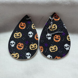 Women's Unbranded Halloween Pumpkin Skull Earrings Black Orange